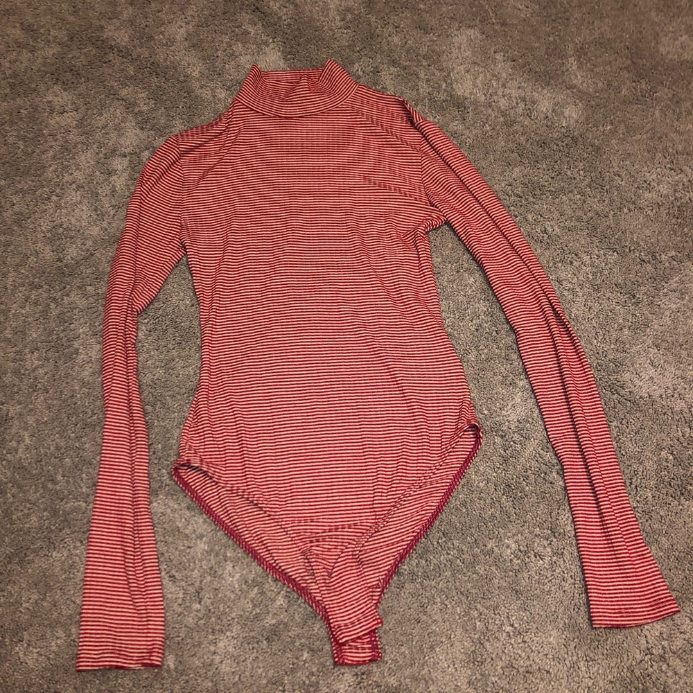 Urban outfitters red/white striped body suit XS